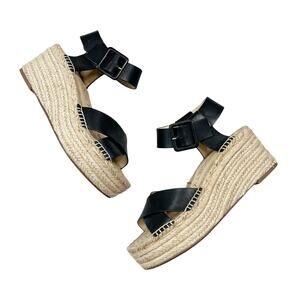 Sole Society | Audrina Platform Black Leather Espadrille Wedge Sandals Size 7